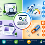 Website optimization guide showing SEO, speed, content, and backlinks as key priorities for improving rankings, user experience, and business growth.