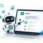 Ranks Growth AI search optimization concept featuring a ChatGPT recommendation interface, business discoverability, and digital growth strategy.