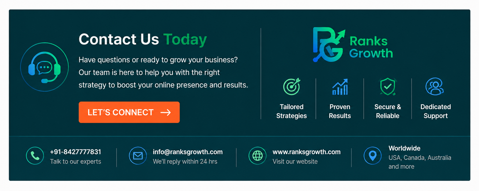 Contact Ranks Growth for professional SEO, website design, and digital growth services worldwide